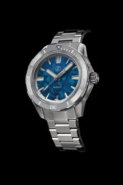 Zelos Swordfish 40mm SS Blue Meteorite, blue PVD meteorite dial, steel bezel, on bracelet