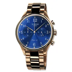 Tusenö First 42, rose gold case, blue dial