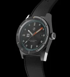 Zelos DMT 500m Diver with date (Zelos render), angled view with screw-down crown