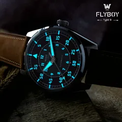 Wise Flyboy Type B lume shot (blue-green numerals, markers and hands)