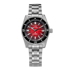 Thorn SHY042 with red gradient textured dial and black bezel on the steel bracelet