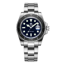 Addiesdive H3C with blue dial and black bezel on the steel bracelet