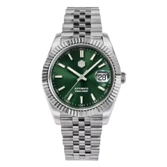 San Martin SN058-G 40.5mm with green dial, fluted bezel and cyclops date on jubilee bracelet