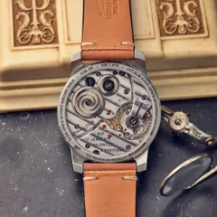 Vortic Lancaster 110 (43mm), display caseback showing its Hamilton 917 pocket-watch movement