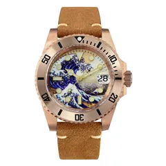 San Martin SN017-Q-35 bronze diver with a Great Wave off Kanagawa printed dial