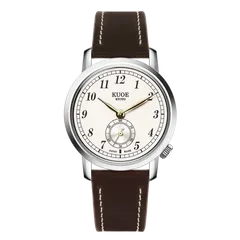 KUOE Old Smith 90-007, White, Gold Hands, on cordovan leather strap