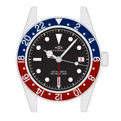 MKII Key West GMT drawing, matte black dial with white print and blue and red bezel