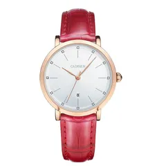 Cadisen C2015 with white dial and rose gold-tone case on a red leather strap