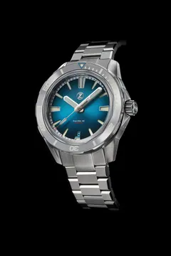 Zelos Swordfish 40mm SS Teal (2021), teal sunburst dial, steel bezel, on bracelet
