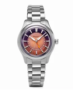 Beaucroft Solaris GMT with hammered dial and purple-to-orange chapter ring on steel bracelet