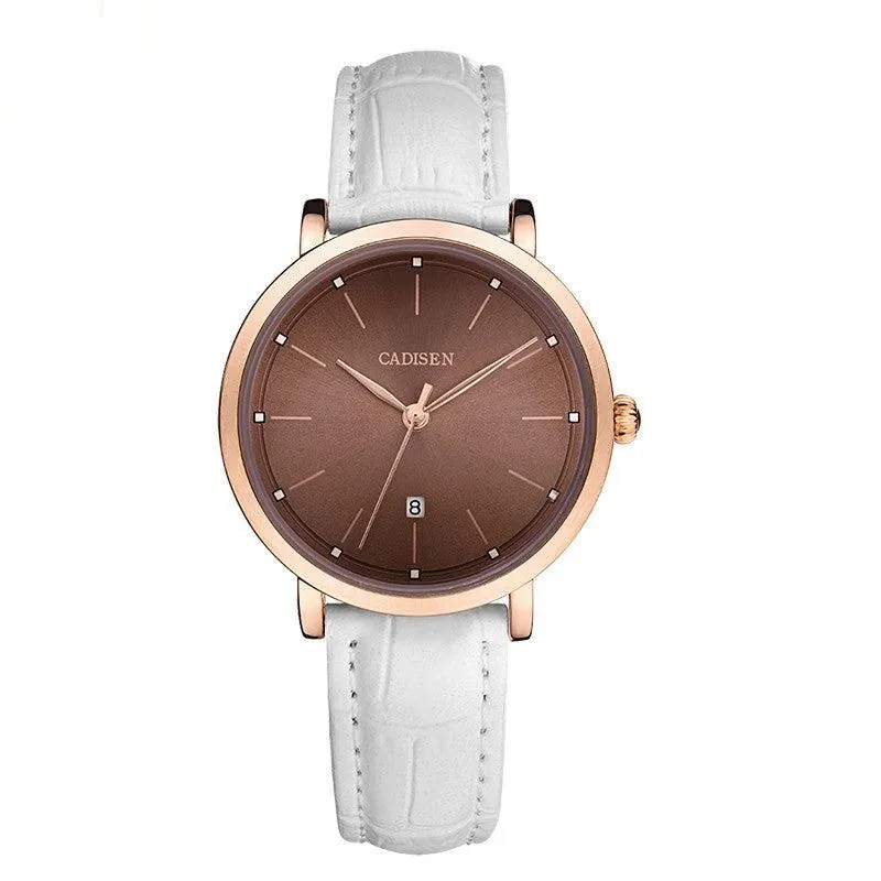 Cadisen C2015 with brown dial and rose gold-tone case on a white leather strap