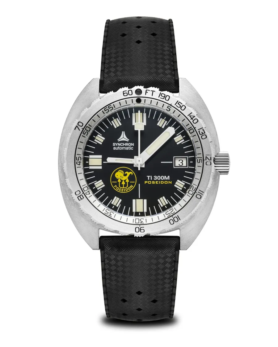 Synchron Ti300M Poseidon Deep Black, matte black dial with 3D lume indices, on black Tropic strap