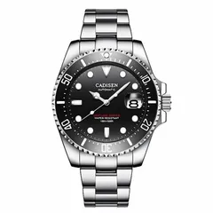 Cadisen C8177 with black dial and black bezel on a steel bracelet