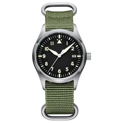 Addiesdive H2 with sterile black dial on a green nylon strap