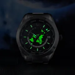 Pagani Design PD-1788 GMT in the dark, with lume on the hands, markers and map