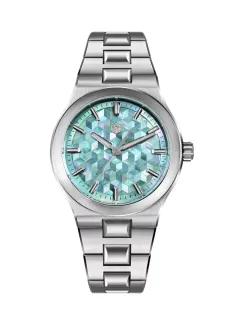 San Martin SN0149-GB 40mm with green 3D cube-pattern mother-of-pearl dial on bracelet
