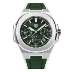 San Martin SN075-G-BR with sunray green dial on green and white FKM strap