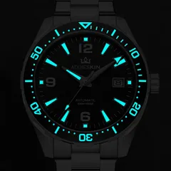AddiesKIN K009 lume shot, hands, indices and bezel scale glowing blue