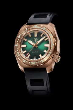 Zelos Hammerhead V3 300m in bronze, green fumé dial, bronze bezel