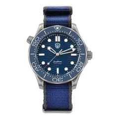 Watchdives WD007Q V2 with blue wave dial and blue ceramic bezel on a blue nylon strap
