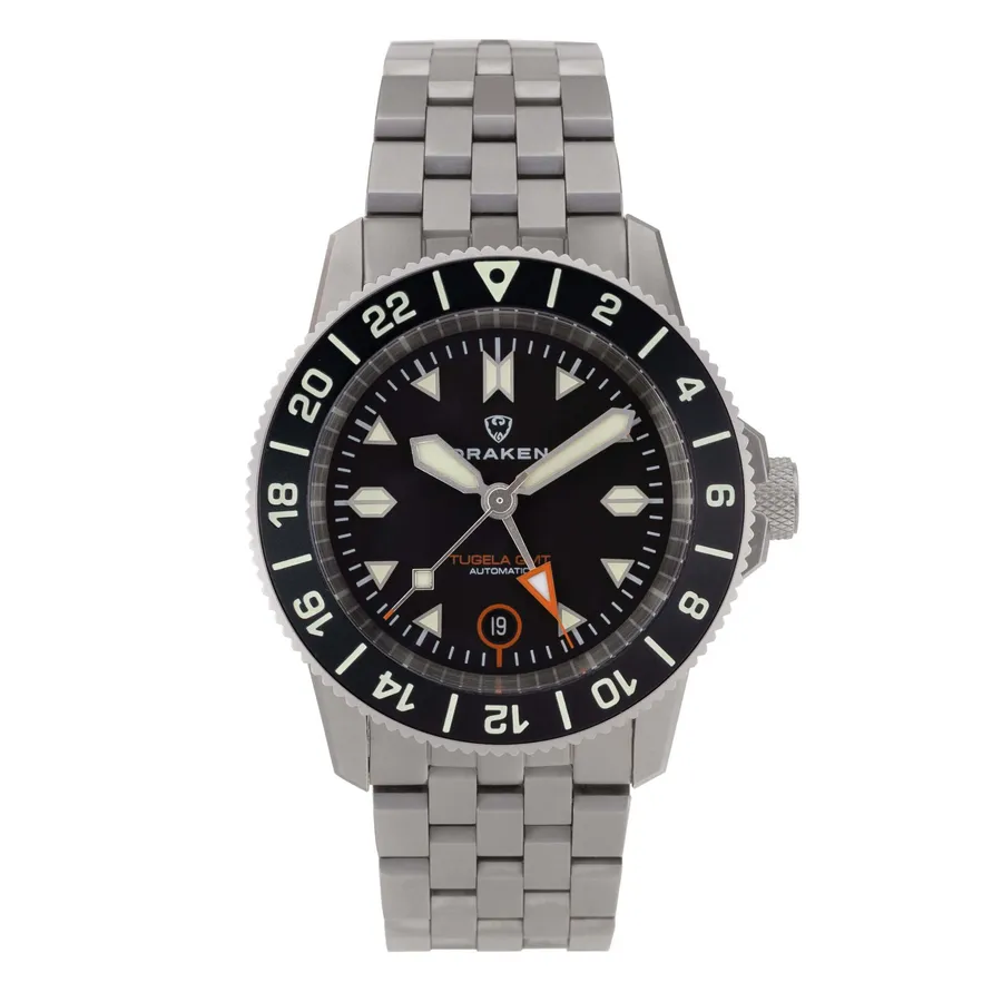 Draken Tugela GMT with a black 24-hour bezel and black dial on the engineer bracelet