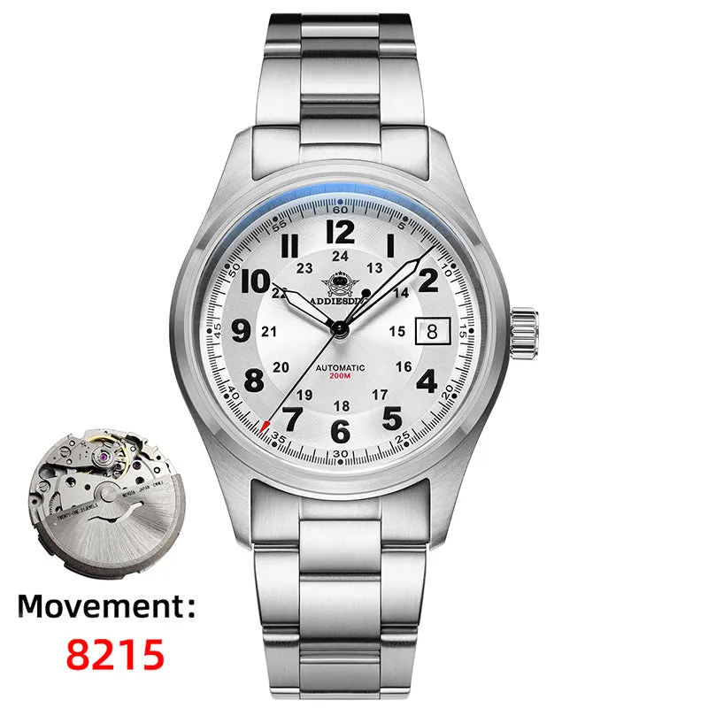 Addiesdive AD2525 (Miyota 8215 version of the AD2048) with white dial on a three-link steel bracelet