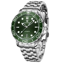 Pagani Design PD-1685 with green wave dial and green bezel on steel bracelet