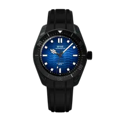Wise Adamascus AD8130CB in forged carbon, blue wavy dial, on black FKM rubber strap