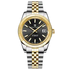 Pagani Design PD-1645 with black dial, gold-tone fluted bezel and two-tone Jubilee bracelet