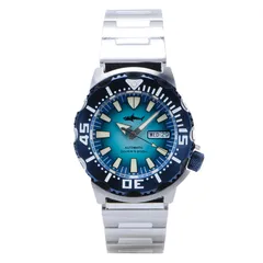 Heimdallr Sharkey Ocean Monster with gradient light blue dial and blue bezel on steel bracelet