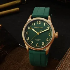 San Martin SN043-Q bronze pilot with military green dial on green rubber strap