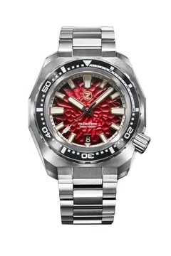 Zelos Hammerhead V3 300m Ti, hammered red fumé dial, black ceramic bezel
