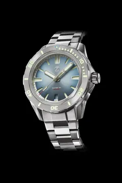 Zelos Swordfish 40mm Ti Slate Blue, greyish-blue sunburst dial and titanium bezel insert
