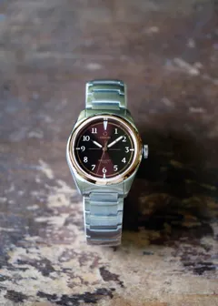 Orion Hellcat Burgundy RG, no-date burgundy dial with rose-gold plated bezel, on bracelet
