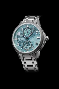 Zelos Mirage 8 Days Titanium Azure, light-blue tinted sapphire dial, on titanium bracelet