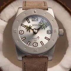 Isotope Hydrium Coconut Island, silver dial with palm-tree hands