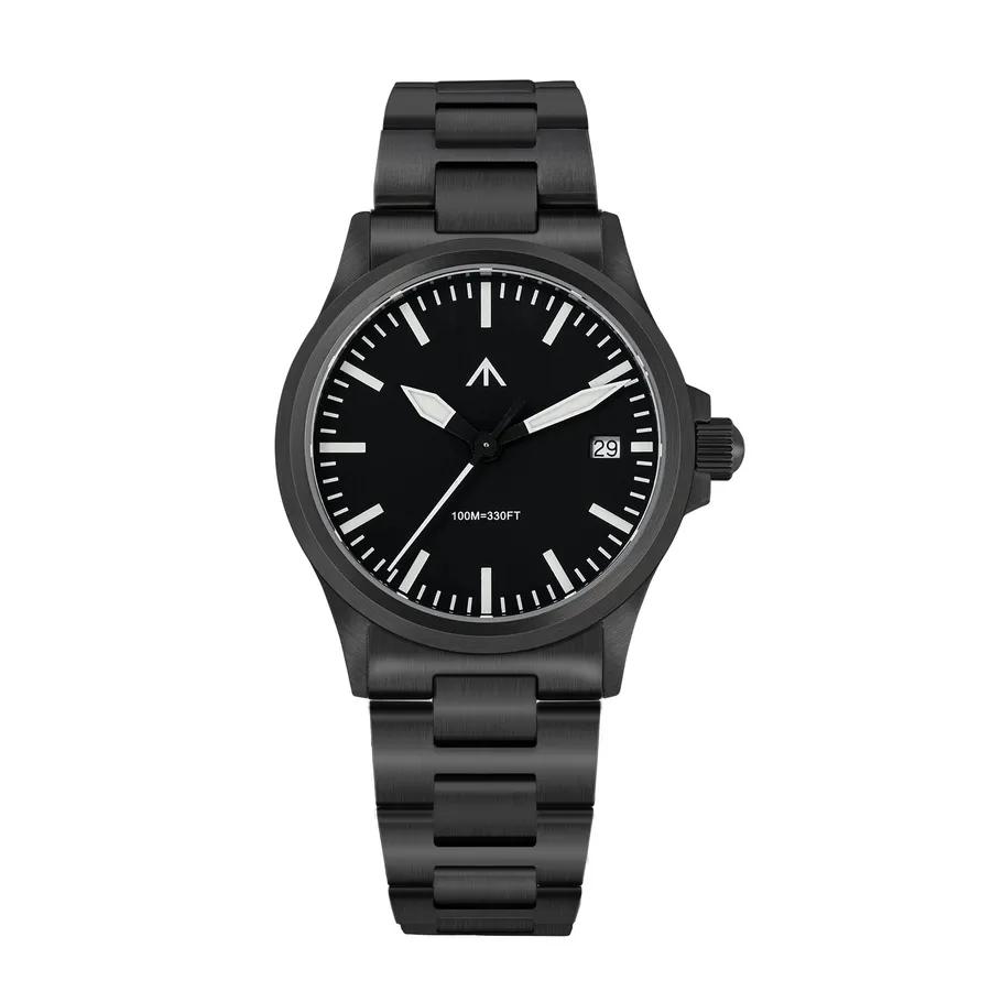 Militado ML18 (Ronda 515) in black PVD with black baton dial and date at 3 on black bracelet