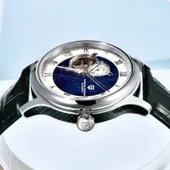 Pagani Design PD-YS015 side view showing the carbon-fibre-pattern inlay on the case flank and the signed crown