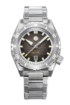 Zelos Thresher 44mm, hammered grey fumé dial, grey ceramic bezel, on steel bracelet