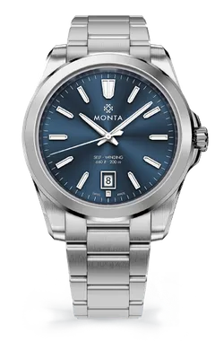 Monta Noble 40, blue sunburst dial, on bracelet