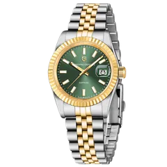 Pagani Design PD-1794M with green sunburst dial, gold-tone fluted bezel and steel and gold-tone bracelet