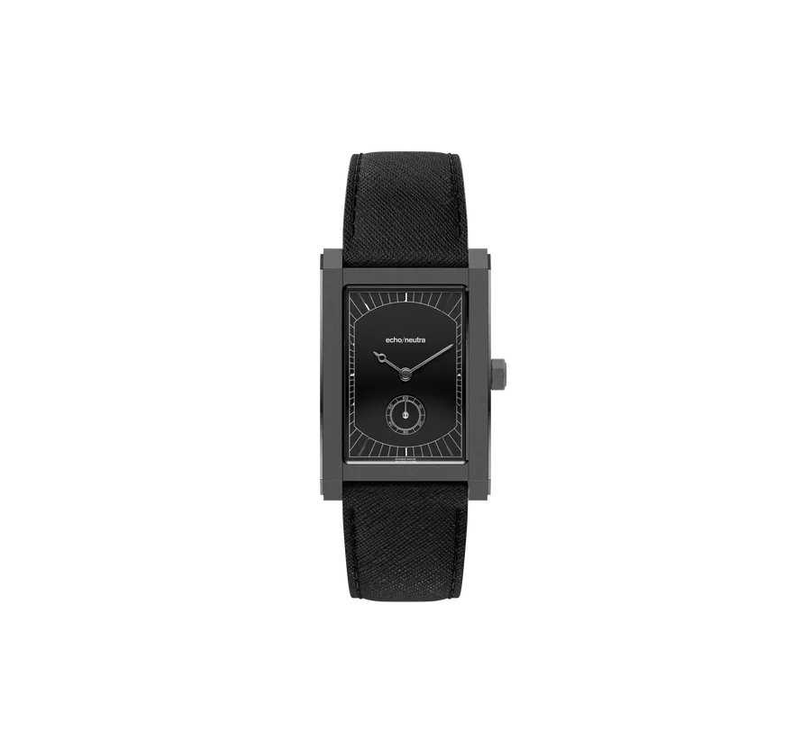 echo/neutra Rivanera with black dial on black Saffiano leather strap