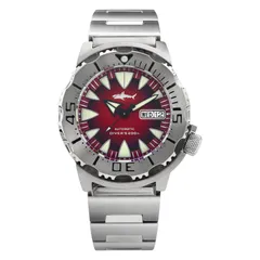 Heimdallr Sharkey Ocean Monster with red dial on steel bracelet