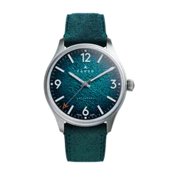 Farer Cross II, metallic teal textured dial, on sea green suede leather strap