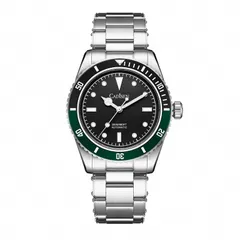 Cadisen C8206 with black dial and black-and-green bezel on a steel bracelet