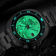 Addiesdive H8-Surf lume shot, with markers, hands and bezel scale glowing green