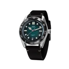 Wise Adamascus AD861A in 904L steel, blue-green wavy dial, on black leather strap