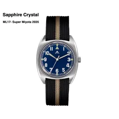 Militado ML17 (Miyota 2035, Sapphire) W10-style field watch with blue dial on black-khaki nylon strap (sapphire crystal)