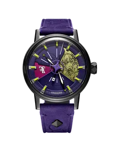 Undone hololive 6th fes. Color Rise Harmony Tokoyami Towa watch with black-coated case and purple dial with a magenta sector on a purple leather strap
