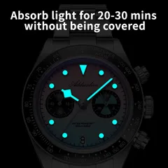 Addiesdive AD2559 pink version in the dark, hands and hour markers glowing blue